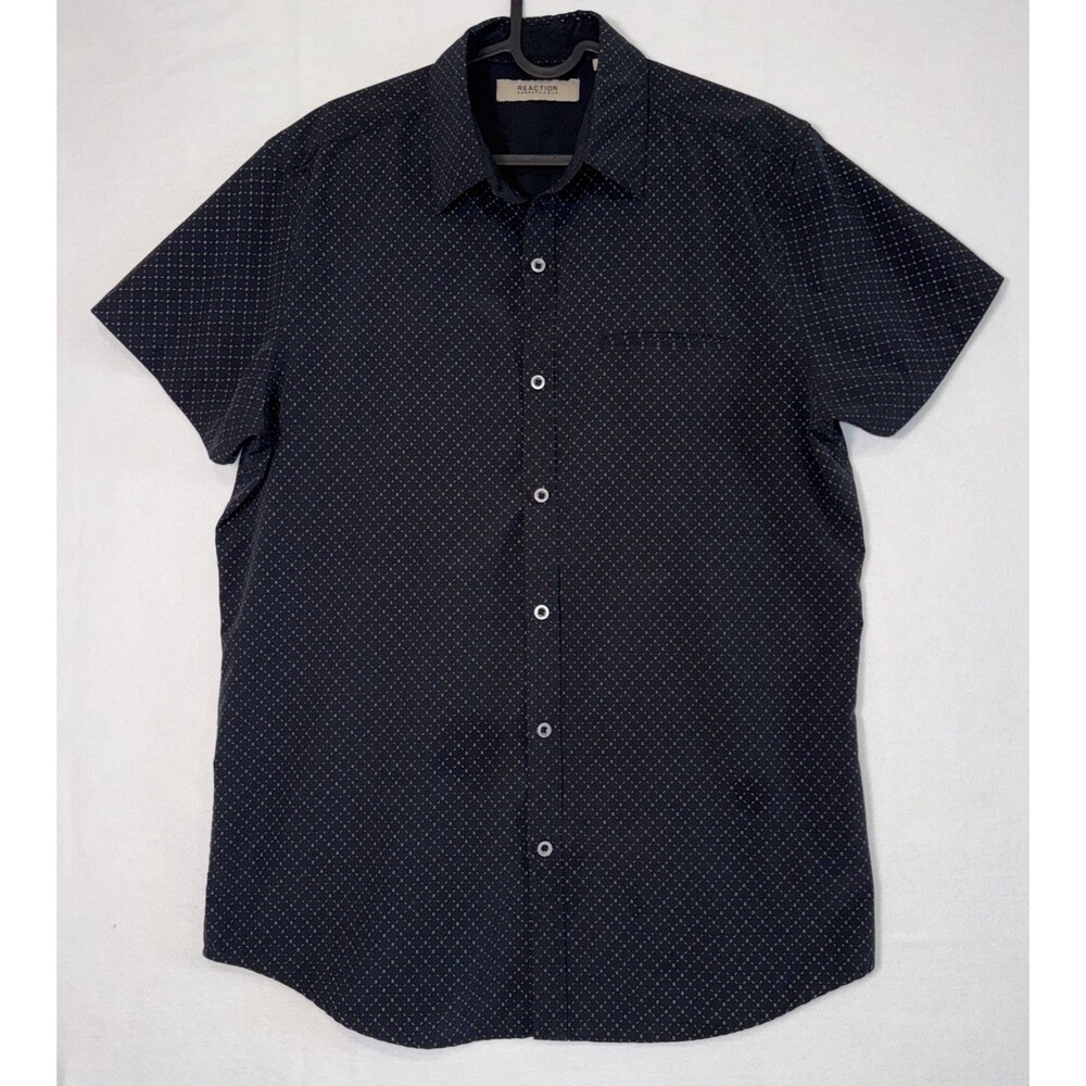 Reaction Kenneth Cole Men's Med Button Down Black Collared Shirt Business Casual